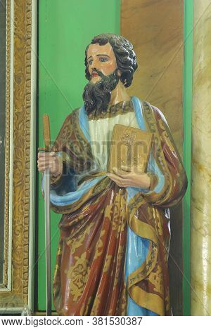 GORNJI DRAGANEC, CROATIA - OCTOBER 02, 2011: St. Paul's statue on the main altar at the Church of the Visitation of the Blessed Virgin Mary in Gornji Draganec, Croatia