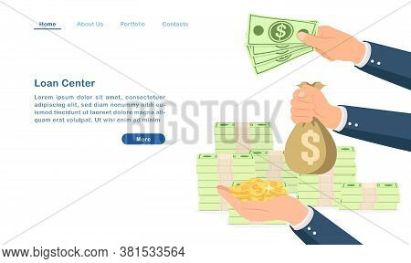Website Landing Page Template Cartoon Bank Loan Center Borrow Lend Money Concept