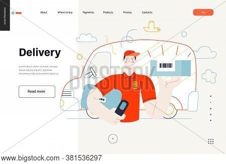 Business Topics - Shipping, Web Template. Flat Style Modern Outlined Vector Concept Illustration. A 
