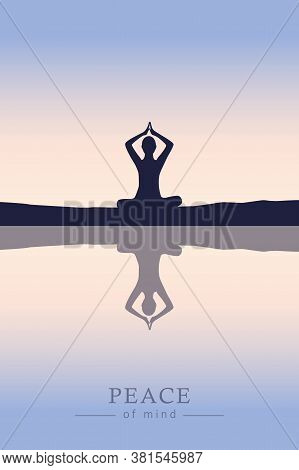 Peace Of Mind Mediating Person By The Lake Vector Illustration Eps10