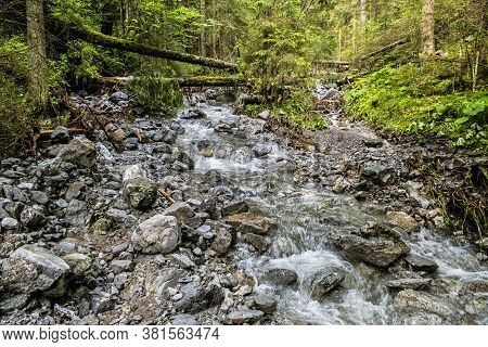 Water Stream In Demanovska Valley In Low Tatras Mountains, Slovak Republic. Hiking Theme. Seasonal N
