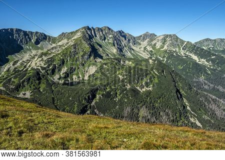 Western Tatras Scenery From Saddle Zabrat, Slovak Republic. Hiking Theme. Seasonal Natural Scene.