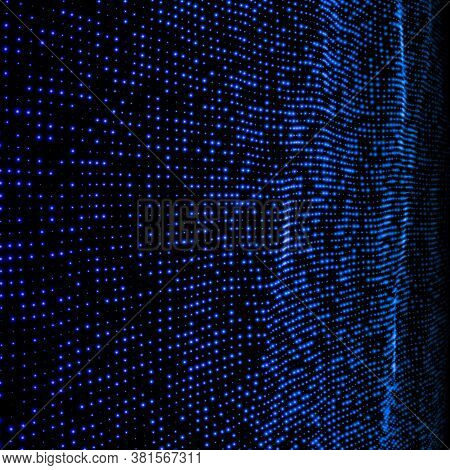 3d Grid Surface Made Of Particles. Blue Tone Particles Backgrund With Depth Of Feild