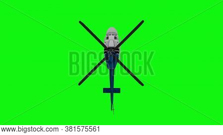 Realistic Helicopter Flying. Top View. Green Screen. 3d Rendering