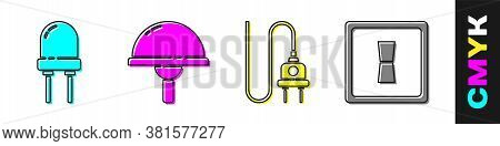 Set Light Emitting Diode, Light Emitting Diode, Electric Plug And Electric Light Switch Icon. Vector
