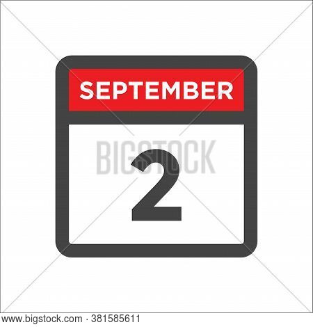 September 2 Calendar Icon With Day & Month Red And Black