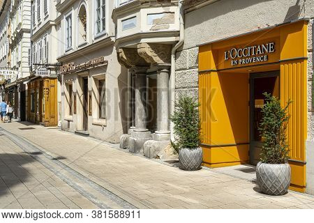 Graz, Austria. August 2020. The External View Of   L'occitane  Brand Shop Window In The City Center