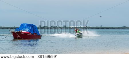 Tanjung Benoa, Bali / Indonesia - 11/14/2016 Tourists Jet Skiing In Benoa Bay Bali