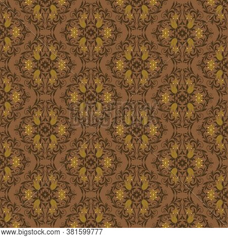 Beautiful Flower Motifs Design On Parang Batik With Simple Brown Golden Color Design.