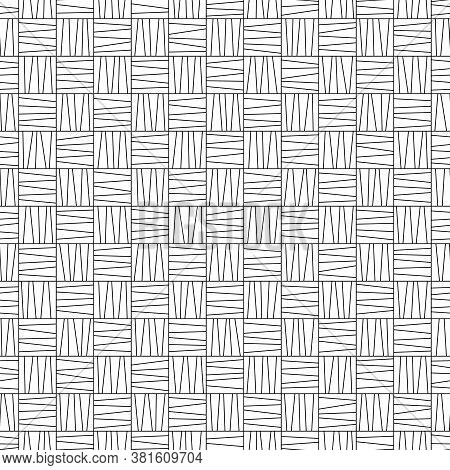 Black And White Contour Seamless Pattern Of Uncolored Striped Squares For Page Of Coloring Book. Con