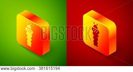 Isometric Larva Insect Icon Isolated On Green And Red Background. Square Button. Vector