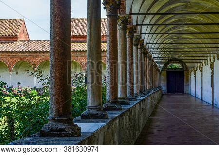 Pavia, Italy - June 12, 2016 - The Cloister Of The Chartreuse Of Pavia On June 12, 2016. The Chartre