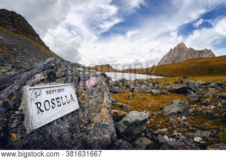 The Rocca La Meja, Famous Mountain Peak In Che Alps Of Piedmont, Italy, With The Nearby Lake And The