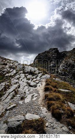 Sun And Stormy Clouds Over The Mountain Of The Parc Du Mercantour (france), Val De L'ubayette