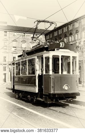 Vintage Looking Photo Of The Historical Tramway Line Number Ten (from Crocetta To Regio Parco Street