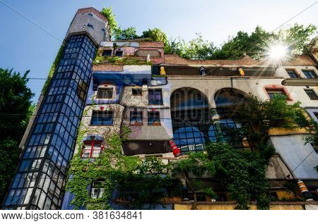 Vienna, Austria - May 22, 2017: The Famous Hundertwasserhaus, Modern Residential Building And Landma