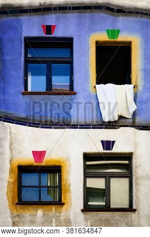 Vienna, Austria - May 22, 2017: The Famous Hundertwasserhaus, Modern Residential Building And Landma