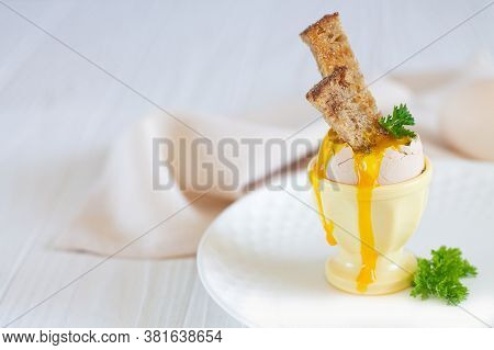 Fresh Boiled Egg With Toast On White Background