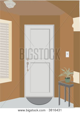 Angle porte entrée dans le bâtiment avec la plante, de tapis et de fenêtre