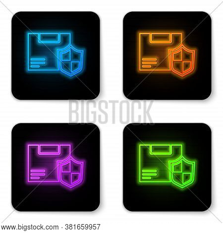 Glowing Neon Delivery Security With Shield Icon Isolated On White Background. Delivery Insurance. In