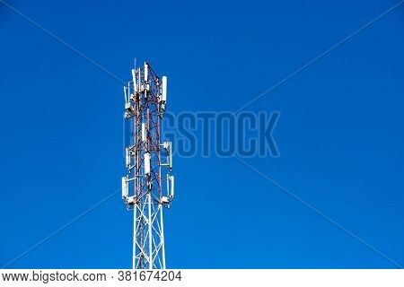 Cellular Base Station Or Base Transceiver Station. Telecommunication Tower. Wireless Communication A