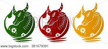 Chinese New Year 2021.ox Character, Flower And Asian .