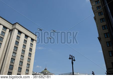 Moscow, Russia - June 20, 2020:military Transport Aircraft Il-76md In The Sky Over Moscow During The