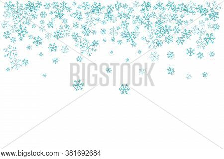 Flying Snowflakes. Top Border. Winter Decoration Element Isolated On The White Background..