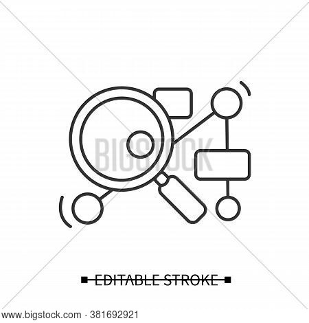 Search Engine Icon. Linked Data Structures Under Magnifying Glass. Concept Pictogram Of Seo, Web Pag