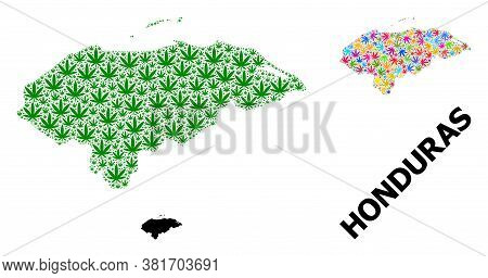 Vector Cannabis Mosaic And Solid Map Of Honduras. Map Of Honduras Vector Mosaic For Cannabis Legaliz
