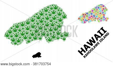 Vector Weed Mosaic And Solid Map Of Kahoolawe Island. Map Of Kahoolawe Island Vector Mosaic For Weed