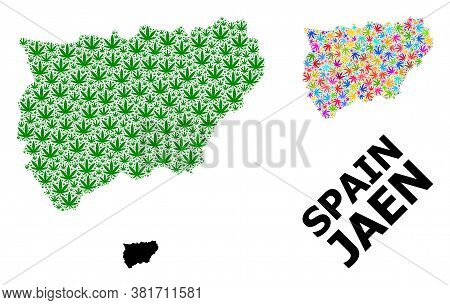 Vector Cannabis Mosaic And Solid Map Of Jaen Spanish Province. Map Of Jaen Spanish Province Vector M