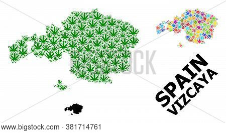 Vector Hemp Mosaic And Solid Map Of Vizcaya Province. Map Of Vizcaya Province Vector Mosaic For Weed