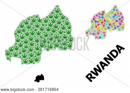 Vector Hemp Mosaic And Solid Map Of Rwanda. Map Of Rwanda Vector Mosaic For Hemp Legalize Campaign. 