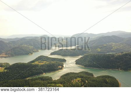 Zaovine Lake View From Tara Mountain In Serbia