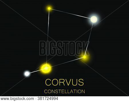Corvus Constellation. Bright Yellow Stars In The Night Sky. A Cluster Of Stars In Deep Space, The Un