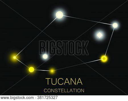 Tucana Constellation. Bright Yellow Stars In The Night Sky. A Cluster Of Stars In Deep Space, The Un