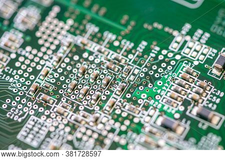 Close-up Of A Smd Capacitors On A Printed Circuit Board. Electronic Components.