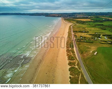 Aerial Drone View Of Atlantic Ocean Shore Line In Finistere, Brittany, France. Aerial Drone View Of 