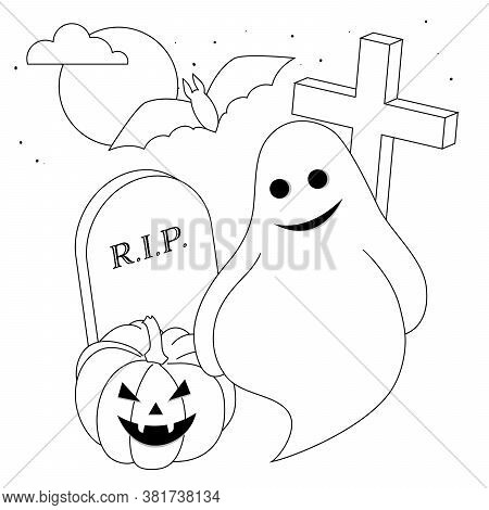 A fun company of cute Halloween characters on a white background. Vector illustration.