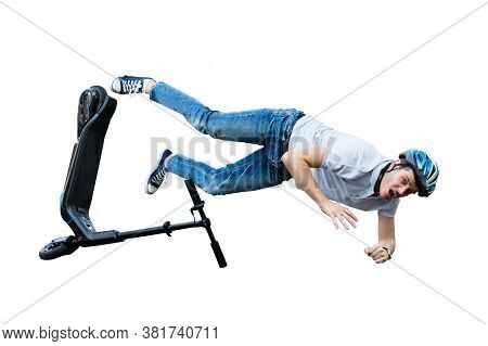 Electric E Scooter Collision Accident. Human Falling