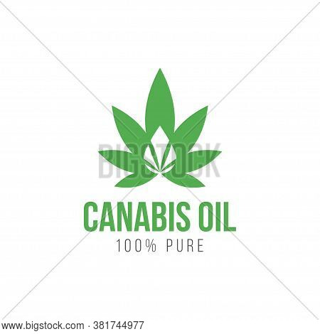 Cannabis Oil Logo For Concept Design. Natural Branding Medical Drug Or Marijuanna Icon. Hemp Or Cbd 