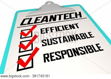 Cleantech Company Business Principles Industry Disruption Checklist 3d Illustration