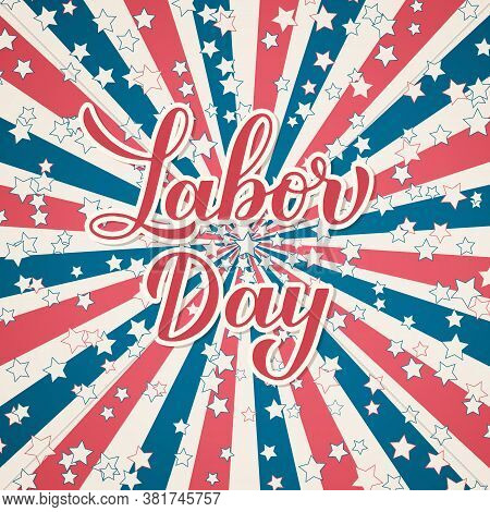 Bor Day Calligraphy Lettering On Retro Patriotic Background In Colors Of Flag Usa. Vector Template F