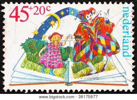 Postage stamp Netherlands 1980 Harlequin and Girl