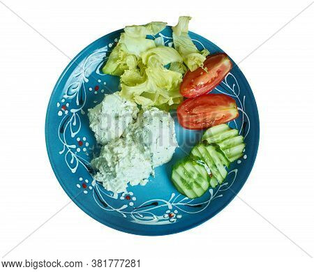 Bulgarian  Thracian Salad Snejanka, Balkan Cuisine Close Up