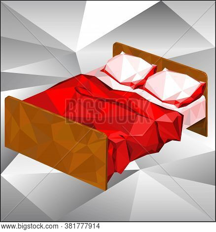 Double Bed Made Of Triangles, Polygonal Style, Low Poly. Schematic Furniture. Vector