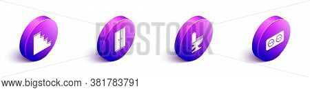 Set Isometric Staircase, Wardrobe, Toilet Bowl And Electrical Outlet Icon. Vector
