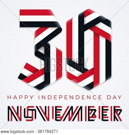 Congratulatory Design For November 30, Yemen Independence Day. Text Made Of Bended Ribbons With Yeme