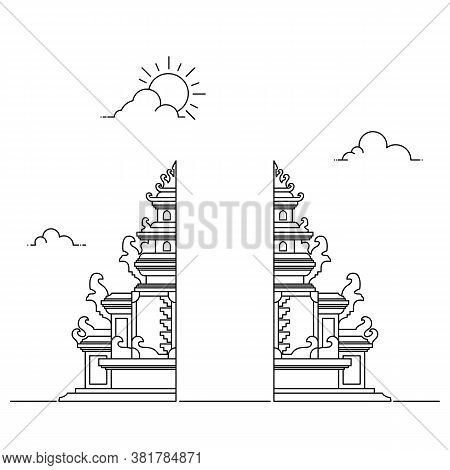 Grand Gate Of Bali Hindu Temple Vectorline  Illustration. Suitable For Background.